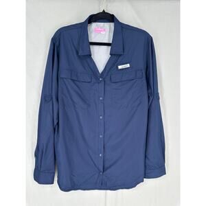 Habit Fishing Shirt Womens XL Navy Blue Snap Front Long Sleeve UPF Outdoors